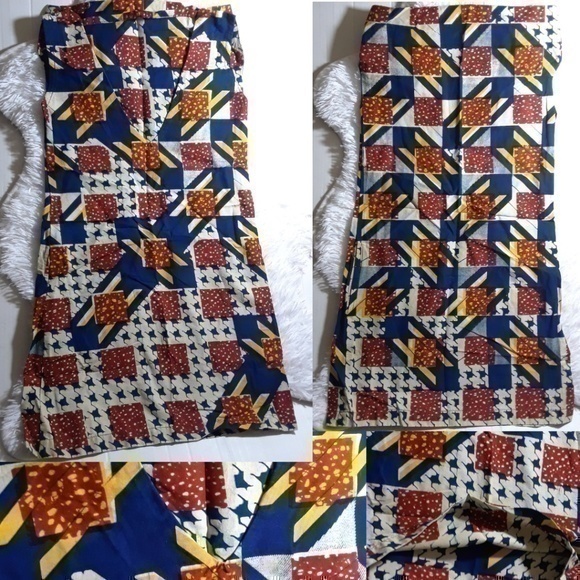 Dresses & Skirts - Hounds Tooth Block Print V-Neck Kente Dress